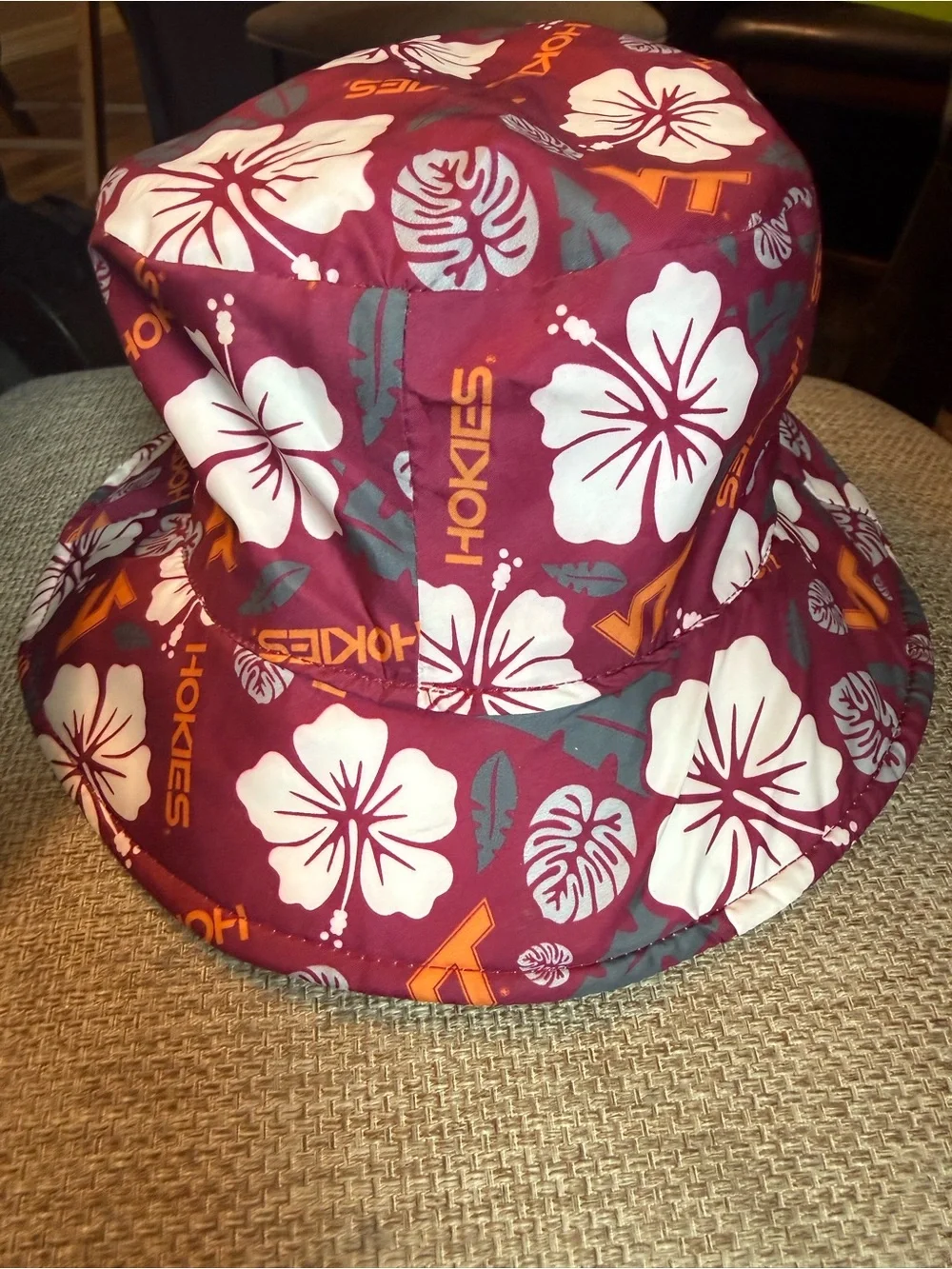 Virginia Tech VT Logo reversible Beige Bucket Hat with Maroon Accents /